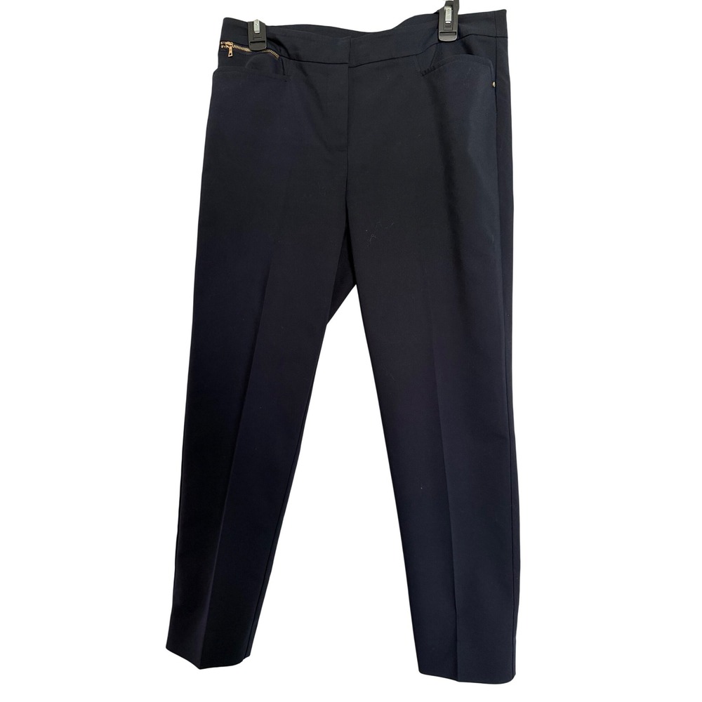 Jones New York Navy‎ Blue Straight Leg Dress Pants Gold Zip Detail Size 6